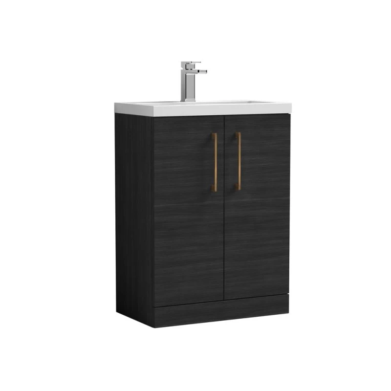Image of Balterley Bathroom Vanity Basin Unit, Brushed Bronze Handles, 600mm, Wood Black Unisex