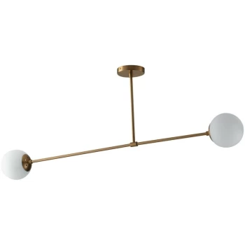 Image of Fan Europe Lighting - Fan Europe Themys - Twin Globe Semi Flush Ceiling Light, Brass, Opal, E14