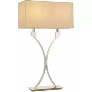 Image of Table Lamp Polished Nickel Plate & Beige Fabric 2 x 60W E27 Bedside Light