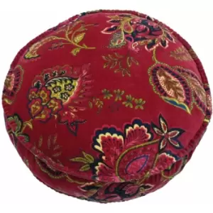 Image of Riva Paoletti - Malisa Paisley Indian Print Faux Velvet Pom Pom Fringed Cushion Cover, Pomegranate, 12 x 50 Cm