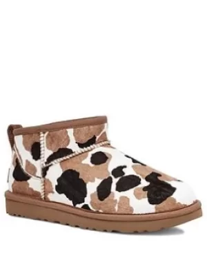 Image of UGG Ugg Classic Ultra Mini Cow Print Ankle Boots, Chestnut, Size 6, Women
