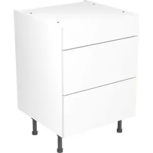 Image of Kitchen Kit Flatpack Slab Kitchen Cabinet Base 3 Drawer Unit Super Gloss 600mm in White MFC