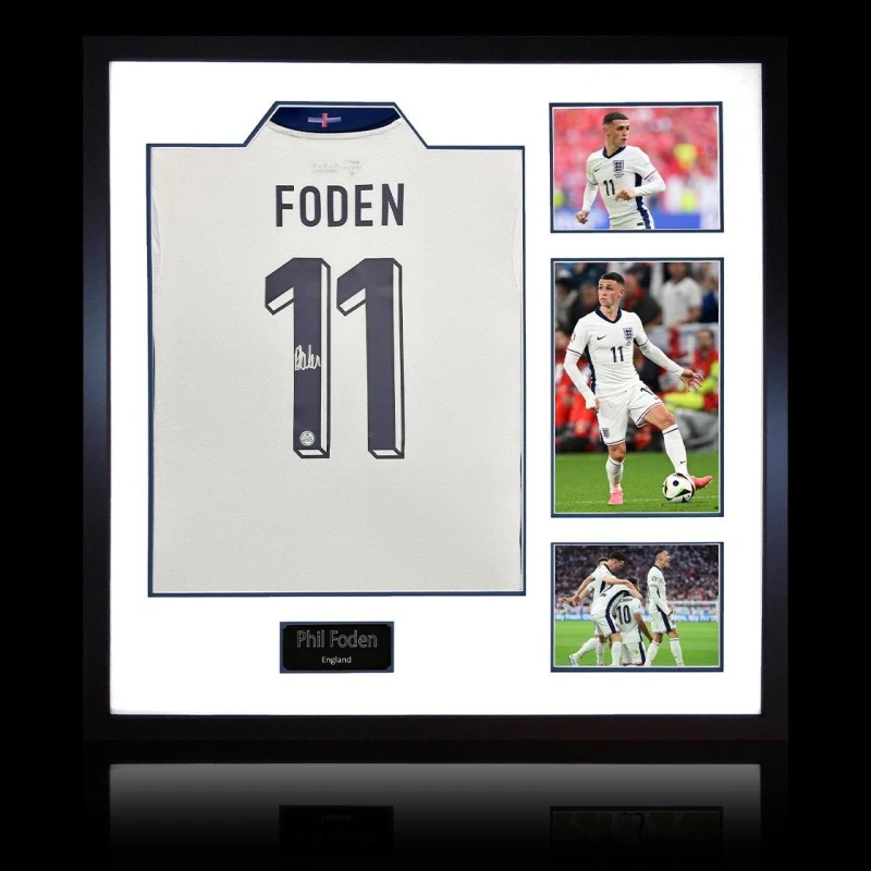 Image of The Fan Cave Phil Foden Signed England 2024 Shirt Elite Frame White unisex 820x820mm