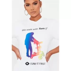 Image of I Saw It First White Captain Tom Rainbow Oversized T-Shirt - White