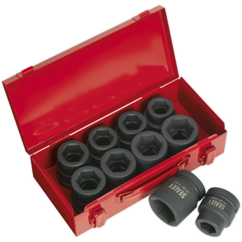 Image of Loops 10 Piece PREMIUM Impact Socket Set - 1" Sq Drive - High Torque - Chromoly Steel Metallics