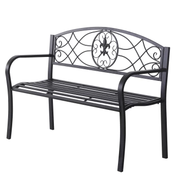 Image of Outsunny 2 Seater Outdoor Patio Metal Garden Bench Yard Furniture Porch Park Chair Loveseat Black 128L x 91H x 50W cm