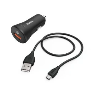 Image of Hama Car Charger Set, Micro USB,3A, QC3.0 Charger+Micro-USB Cable,1.5m,black