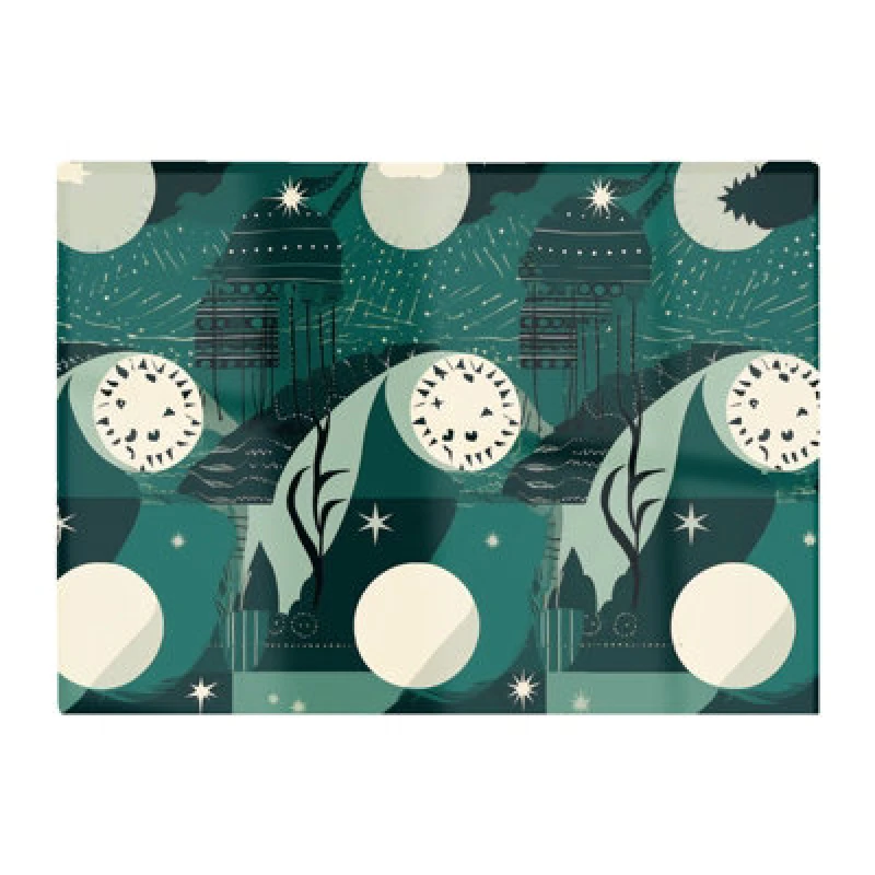 Image of Warren Reed Designer Abstact Green Cream Moon And Stars Glass Chopping Board