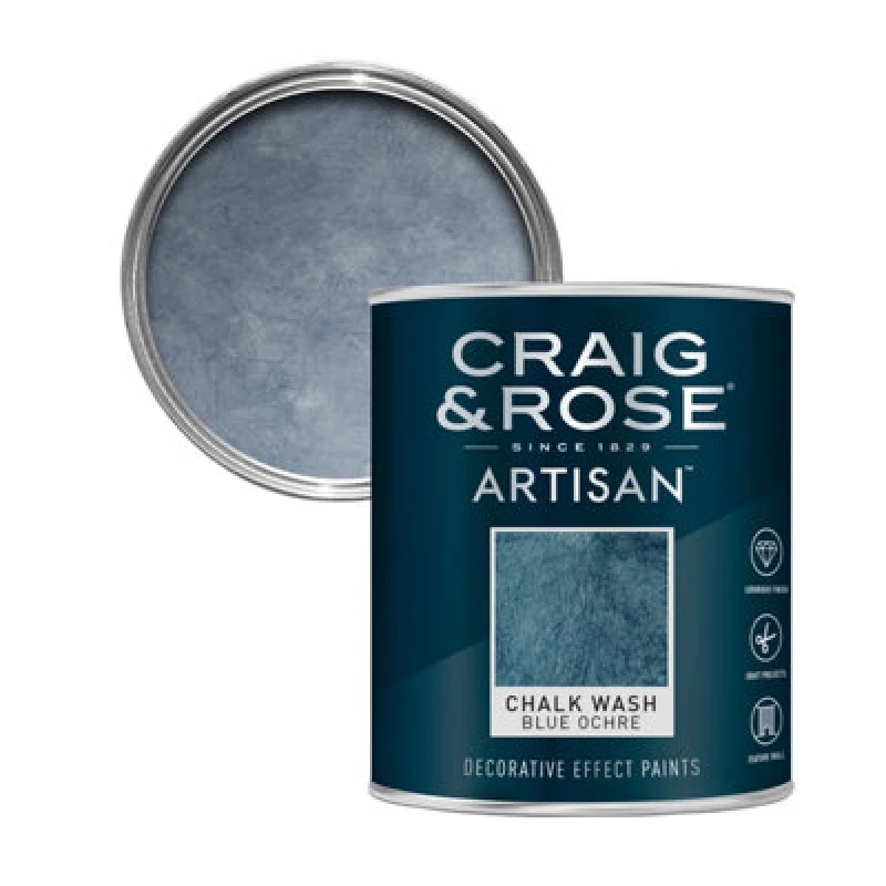 Image of Craig & Rose Artisan Blue Ochre Topcoat Chalkwash Paint, 750Ml