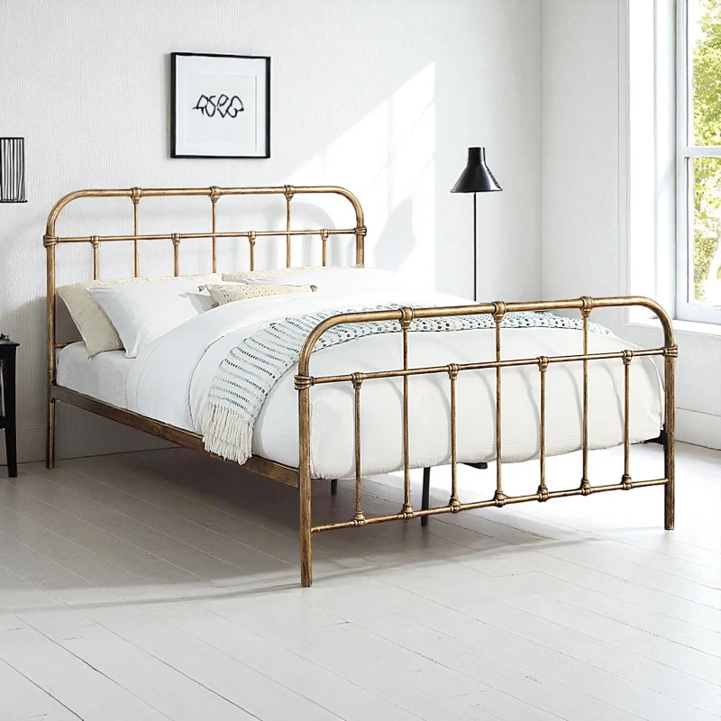 Image of OAT Home Camden Victorian Hospital Style Antique Brass Effect Metal Bed Frame in Bronze Size: King Bronze Unisex King