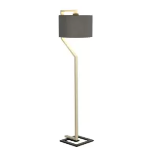 Image of Floor Lamp Whale Shade Cream And Dark Grey Painted Metal Base LED E27 60W Bulb