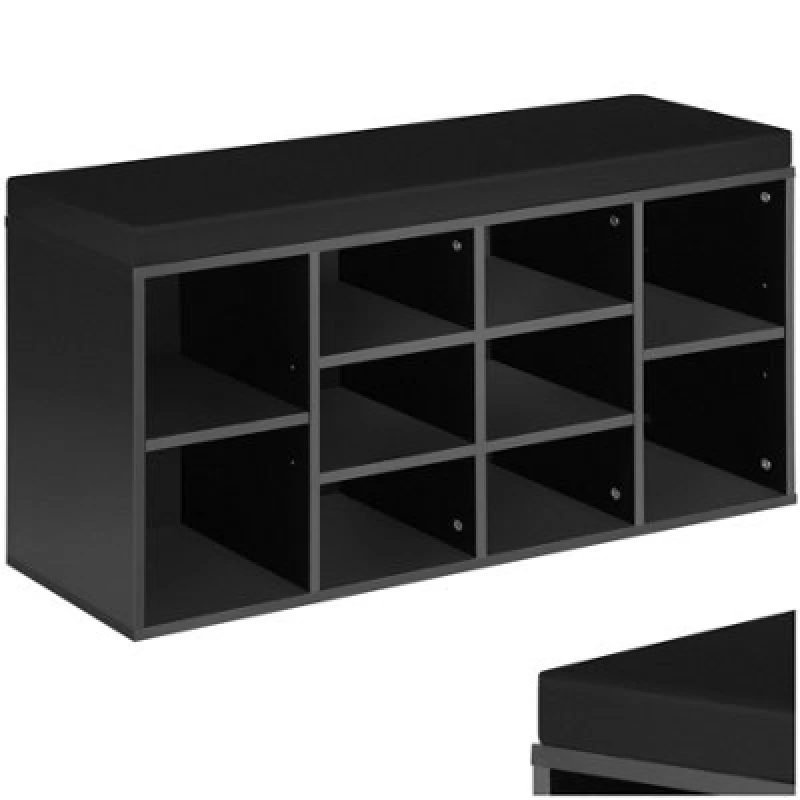 Image of Tectake Shoe Rack - Storage Cabinet For 10 Pairs Of Shoes, Bench With Seat Cushion, 103.5 X 48 X 30 Cm - 103.5cm - Black