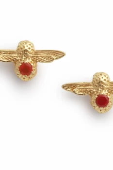 Image of Celebration Stones Gold & Red Agate (July) Bee Stud Earrings OBJAME101