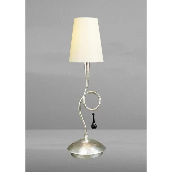 Image of Table Lamp Paola 1 Bulb E14, painted silver with Cream shade & Gla black