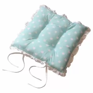 Image of Homescapes - Reversible White Frilled Cushion Seat Pad with Ties Blue Stars