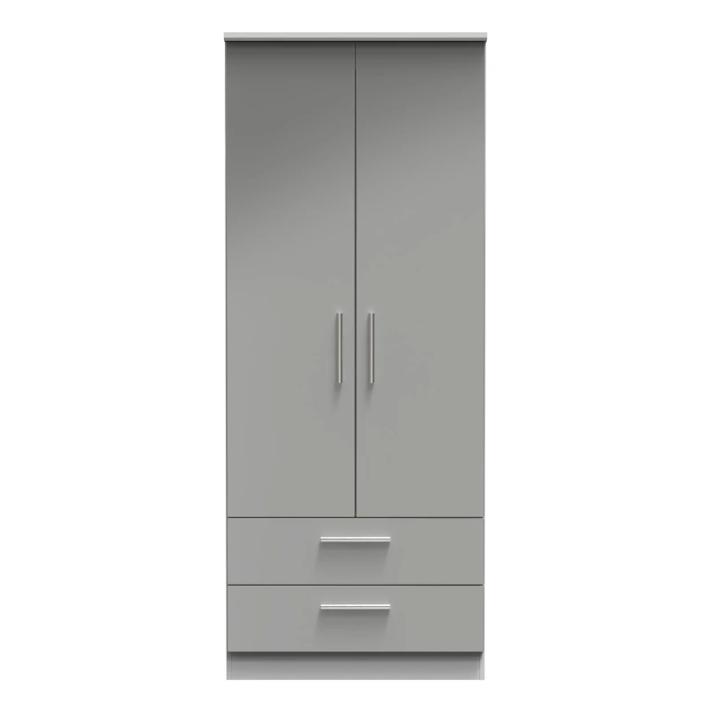 Image of Harrow 2 Door 2 Drawer Wardrobe In Grey Gloss (Ready Assembled)