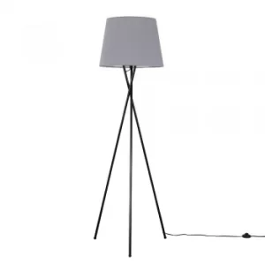 Image of Camden Black Tripod Floor Lamp with XL Grey Aspen Shade