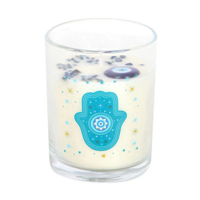Image of Something Different Something Different Hand of Hamsa White Rose Crystal Candle in Blue Blue One Size Unisex 5063852075652