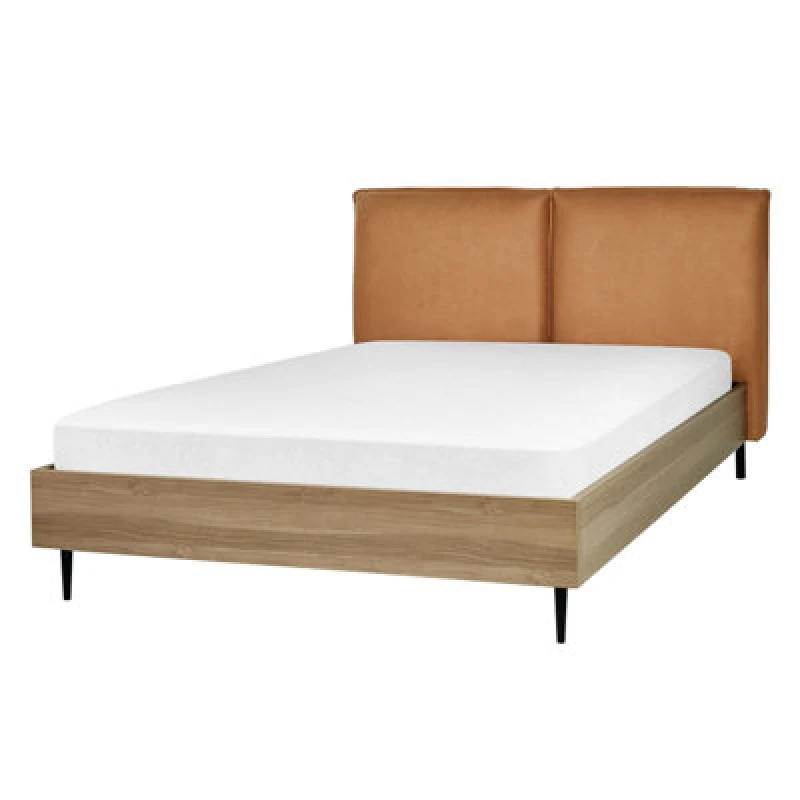 Image of Beliani Bed Faux Leather Limanton 140 X 200 Cm (Eu Double) Golden Brown