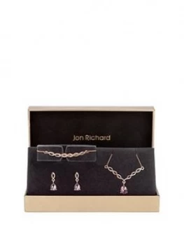 Image of Jon Richard Jon Richard Rose Gold & Pink Stone Twist Jewellery Set