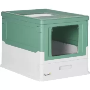Image of PawHut Hooded Cat Litter Box, Portable Pet Toilet w/ Scoop, Tray - Green - Green