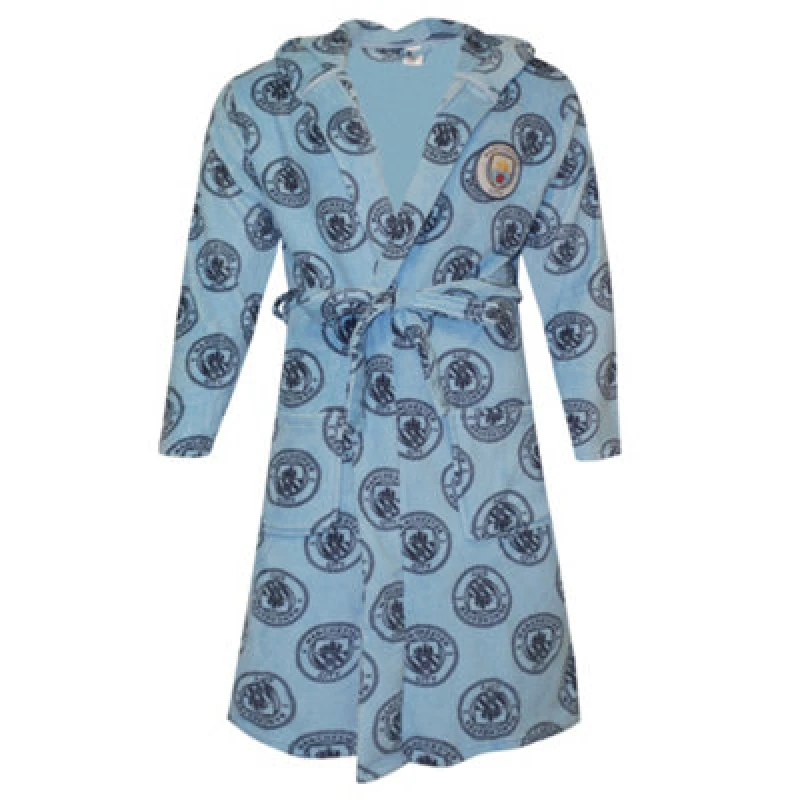 Image of Manchester City Fc Mens Logo Bathrobe Sky Blue (Xl)