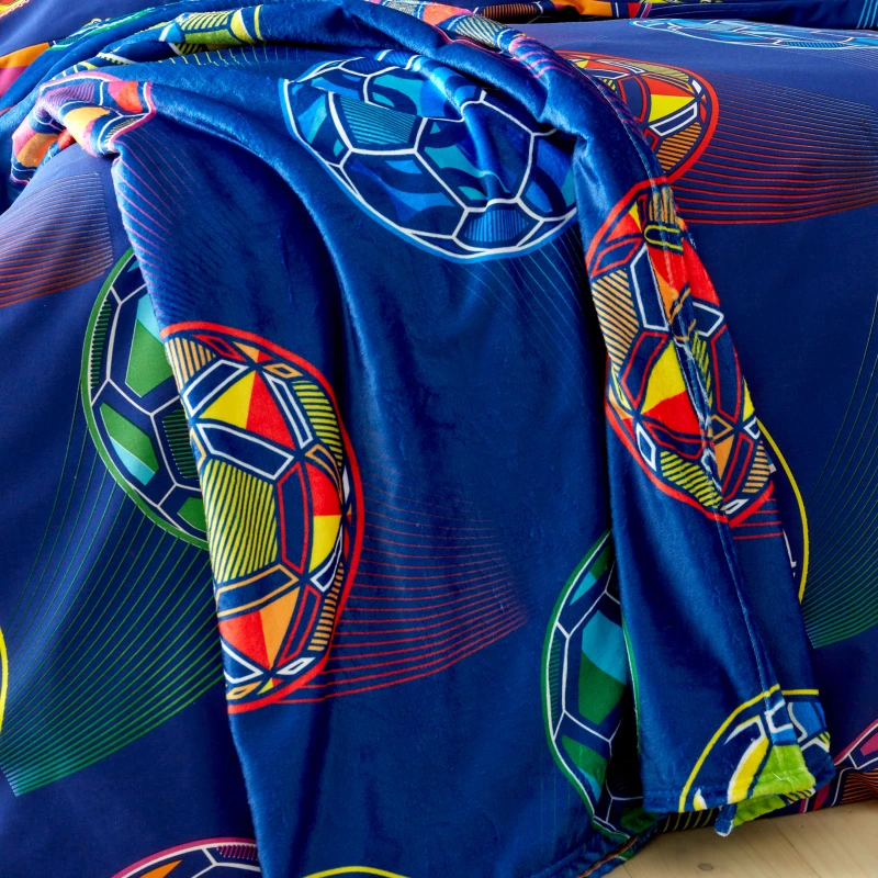 Image of Catherine Lansfield Bright Football Throw 130cm x 170cm Navy (Blue)