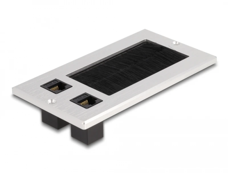 Image of DeLOCK Cable entry with brush and 2 x RJ45 Keystone module Cat.6 alumi