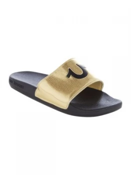 Image of True Religion Logo Front Sliders Gold Silver