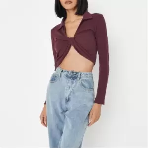 Image of Missguided Twist Front Collar Top - Brown