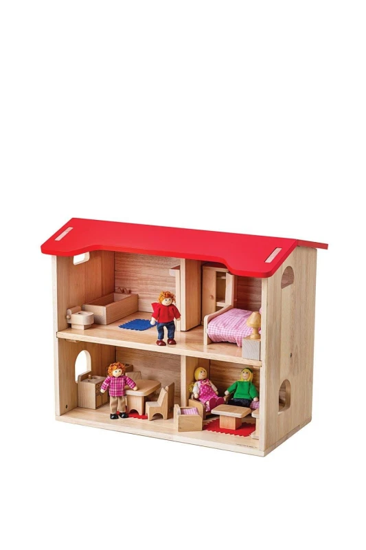 Image of Bigjigs Toys Complete Dolls House Red