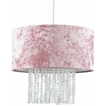 Image of Minisun - Velvet Ceiling Pendant Light Shade With Clear Acrylic Droplets - Pink - No Bulb