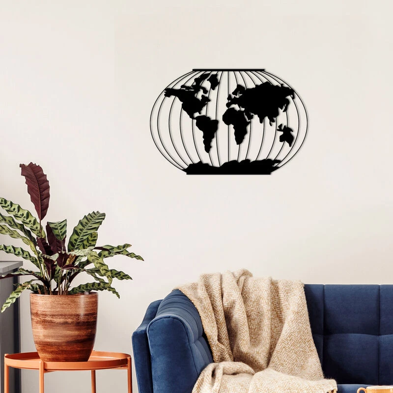 Image of Decortie Modern Metal Wall Art Meridian Theme Home Ornament Decorative Minimalist Design Hanging Wall Sculpture, Black