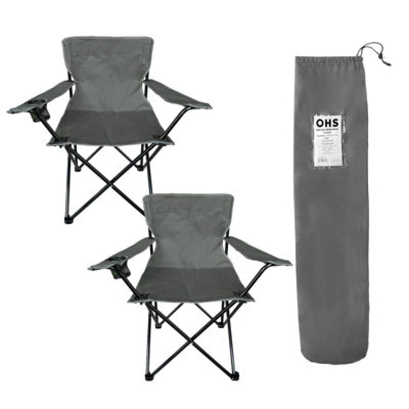 Image of OHS OHS Outdoor Camping Chair 2 x Folding Portable Picnic Garden Seat, Adults in Charcoal Charcoal One Size Unisex 5027434233328