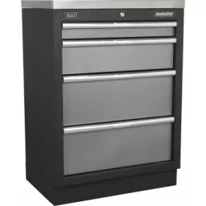 Image of 680mm Modular 4 Drawer Floor Cabinet - Ball Bearing Slides - Locking - 2 Keys