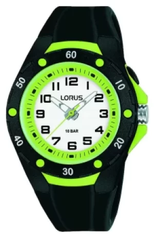 Image of Lorus Kid's Black Silicone Strap Green Inner bezel R2375NX9 Watch
