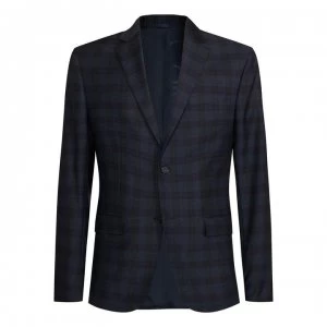 Image of Calvin Klein Flannel Check Wool Blazer - Navy