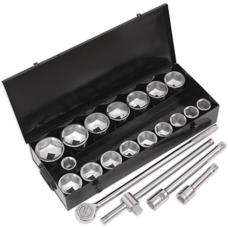 Image of Loops 21pc PREMIUM Deep Socket & Ratchet Handle Set - 1" Square Drive 6 Point Metric Multi