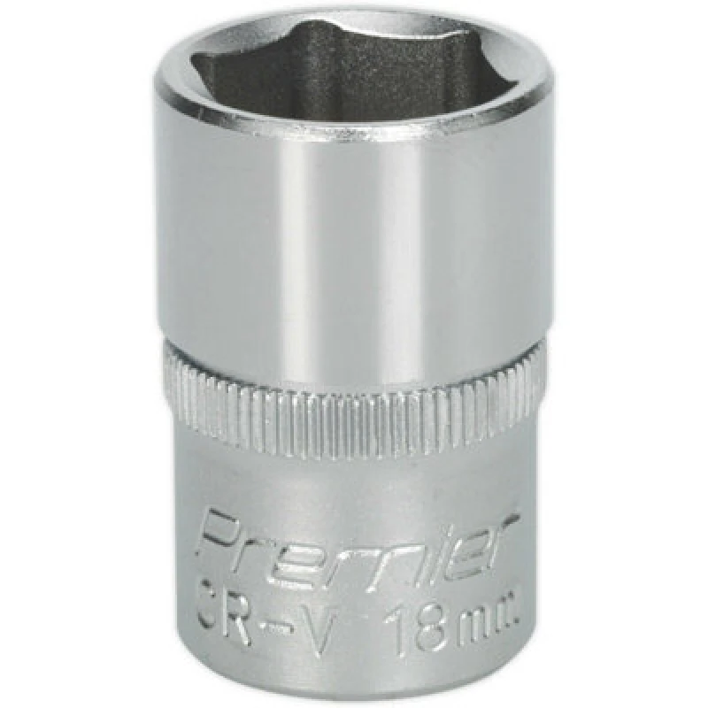 Image of Loops 18mm Steel Drive Socket - 1/2" Square Drive - Chrome Vanadium Wrench Socket Metallics