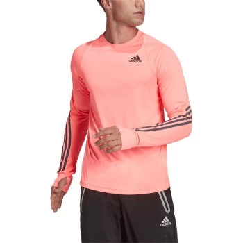 Image of adidas 3 Stripe Long Sleeve T Shirt Mens - Acid Red