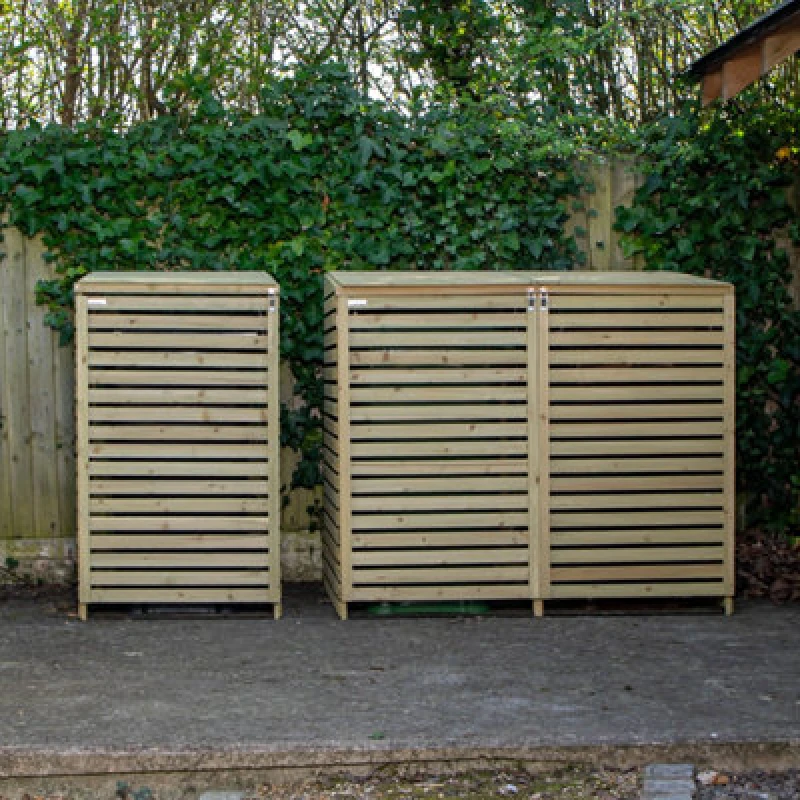 Image of Samuel Alexander 2.02M X 1.22M Large Wooden Outdoor Garden Triple Wheelie Bin Store Storage For 3 Bins