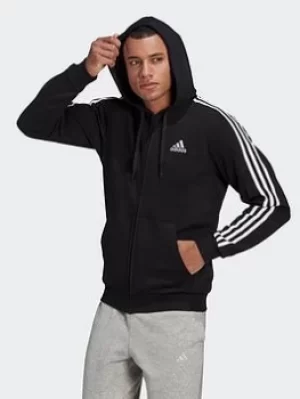 Image of adidas Essentials Fleece 3-stripes Full-zip Hoodie, Green/Black, Size S, Men