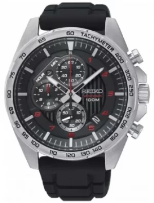Image of Seiko Mens Motorsport Black Chronograph Rubber Strap Watch