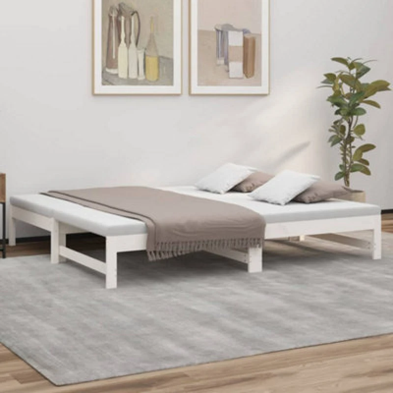 Image of Vidaxl Pull-out Day Bed White 2X(75X190) Cm Solid Wood Pine, White 823420