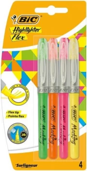 Image of Bic Highlighter Flex Brush Tip Assorted Colours (Pack of 4) 942041