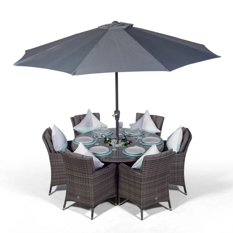 Image of Thats Furniture Savannah Round 6 Seater Patio Dining Set with Ice Bucket Drinks Cooler in Grey Grey Unisex