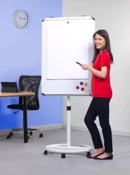Image of Round Base Non - Magnetic Mobile Flip Chart Easel with Dry Wipe Surface - White