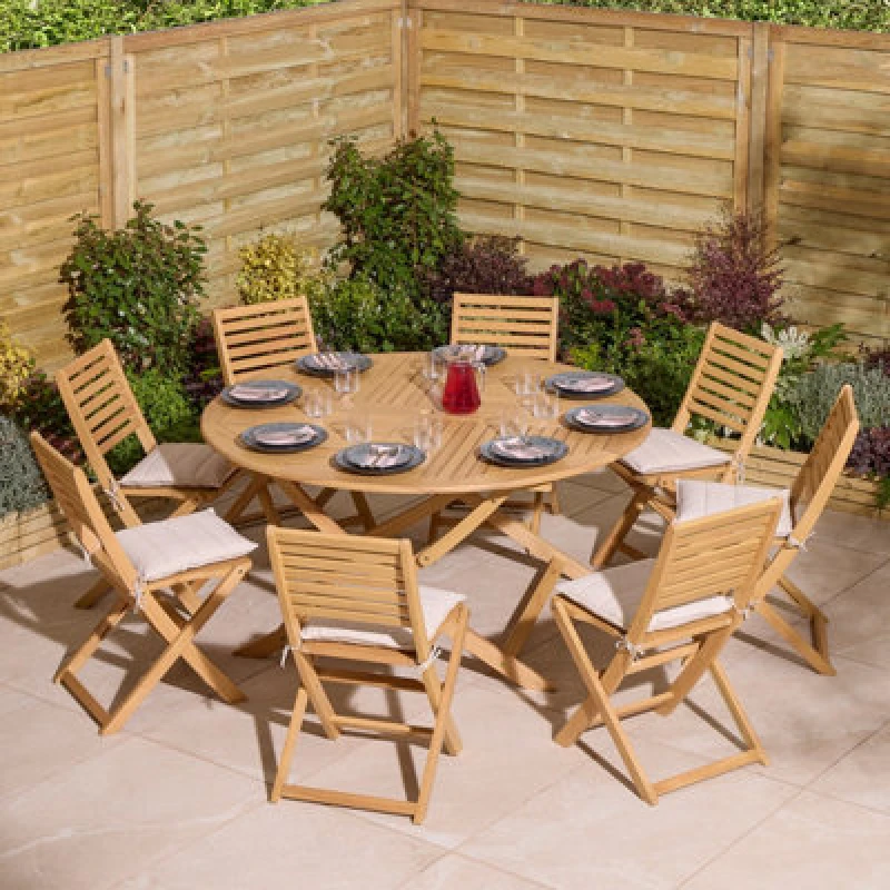 Image of Rowlinson Ashdown Folding 8 Seat Round Dining Set with Cushions, Brown ASHRSET8