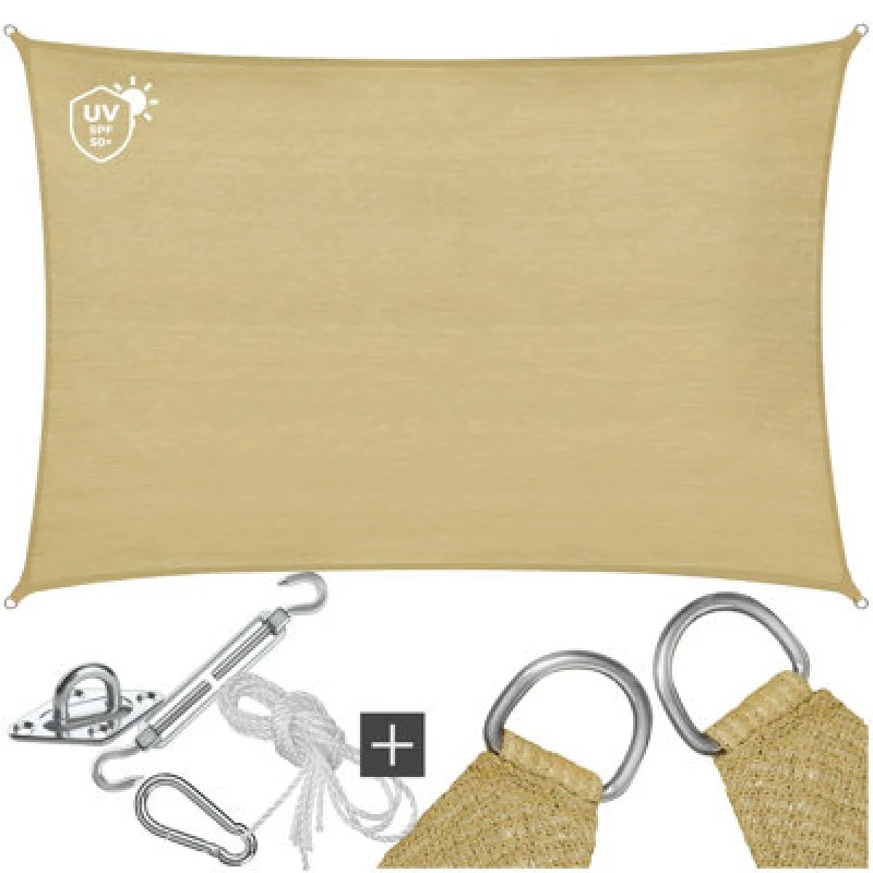 Image of Tectake Sun Sail Sonny, Uv Protected, Water-Resistant And Anti-Tear - 3 X 4 M - Sand