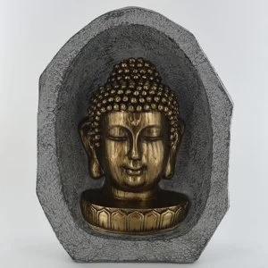 Image of Gold Buddha Head In Stone Sculpture 23cm